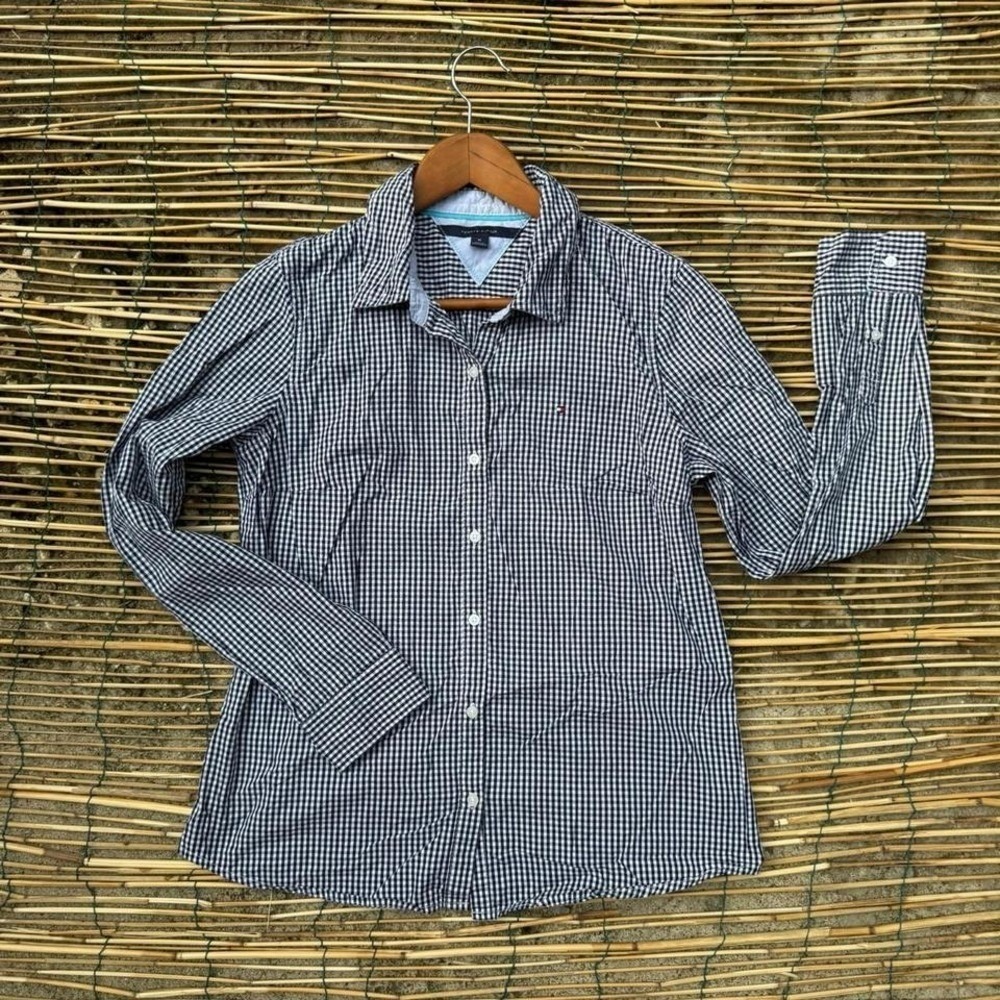 Tommy Hilfiger Long Sleeve Button Up Shirt Men‎ Medium Black White Gingham Check